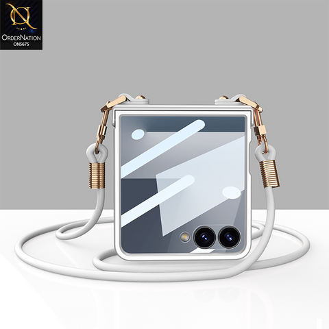 Samsung Galaxy Z Flip 7 Cover - Gray - New High Quality Protective Case With Cross Body Setup For Women