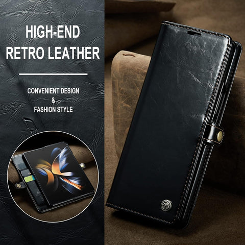 Samsung Galaxy Z Fold 5 5G Cover - Black - CaseMe Classic Leather Flip Book Card Slot Case