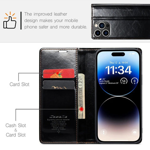 Samsung Galaxy A51 Cover - Black - CaseMe Classic Leather Flip Book Card Slot Case