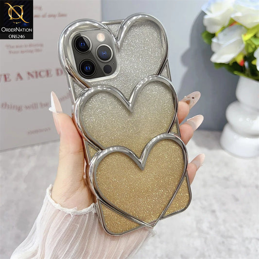 iPhone 12 Pro Cover - Golden - New Trendy 3D Heart Gradient Bling Glitter Electroplating Borders Soft Case - (Glitter Does Not Move)