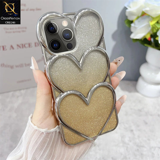iPhone 13 Pro Cover - Golden - New Trendy 3D Heart Gradient Bling Glitter Electroplating Borders Soft Case - (Glitter Does Not Move)