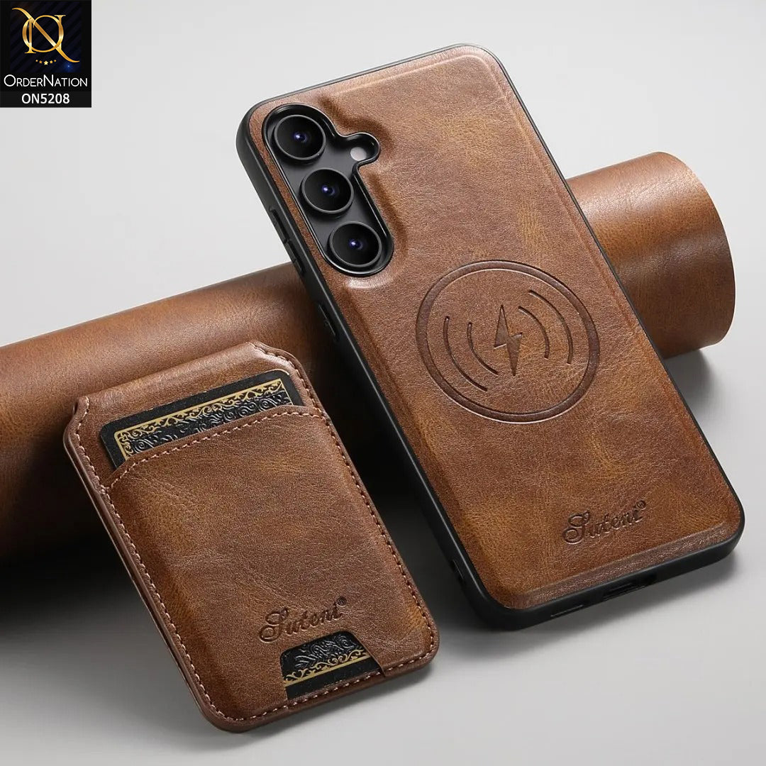 Samsung Galaxy S24 Cover - Brown - Luxuary Leather Case with Magnetic Wallet and Kick Stand Holder