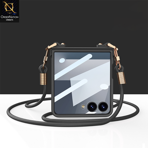 Samsung Galaxy Z Flip 7 Cover - Black - New High Quality Protective Case With Cross Body Setup For Women