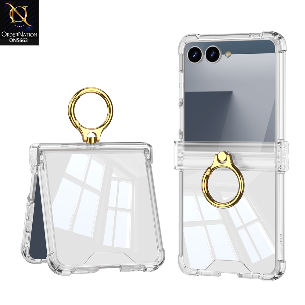 Samsung Galaxy Z Flip 7 Cover - Clear - New Slim Magnet Phantom Back  Screen Glass Protector Case With Metal Ring Designed By GKK