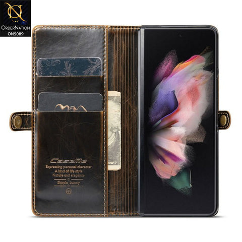 Samsung Galaxy Z Fold 5 5G Cover - Brown - CaseMe Classic Leather Flip Book Card Slot Case