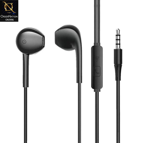 HiFi Handsfree with 3.5mm Plug Headphones Microphone Volume Button Control Call &Music Earphones - Black