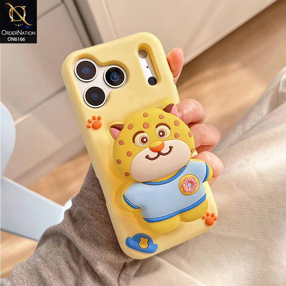 iPhone 17 Pro Max Cover - Yellow - New Soft Silicon Cute 3D Cartoon Animal Matte Phone Case