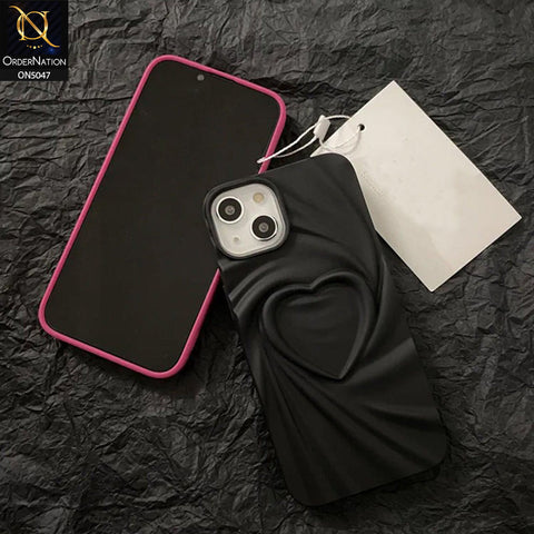 iPhone 14 Cover - Black - 3D Heart Wrinkle Fold Design Soft Silicon Case