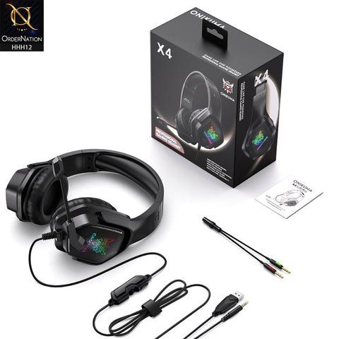 Onikuma X4 Wired Gaming Headphones with Noise Cancelling Mic 7.1 Surround Glaring Lights Audio Equipment Gamer Headset ( Not Wireless/Bluetooth )