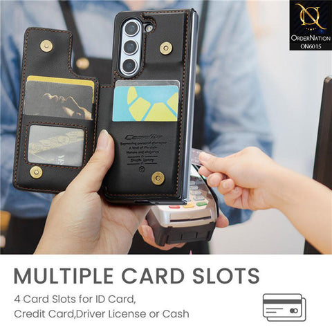 Samsung Galaxy Z Fold 3 5G Cover - Black - CaseMe Premium Leather RFID Blocking Card Holder Case