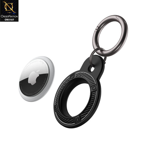 Apple Airtag Cover - Navy Blue - Carbon Fiber Texture Round Keychain Holder Anti Lost Shockproof Protective Case (Apple Tag Not Included)
