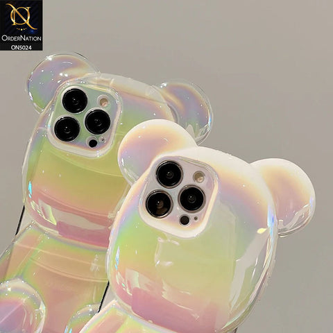 iPhone 14 Pro Max Cover - Pink - 3D Laser Plating Gradient Cool Bear Cartoon Soft Case