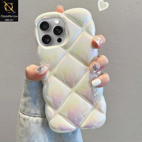 iPhone 14 Pro Max Cover - White - 3D Gradient Holographic Puffer Cube Soft Protective Case