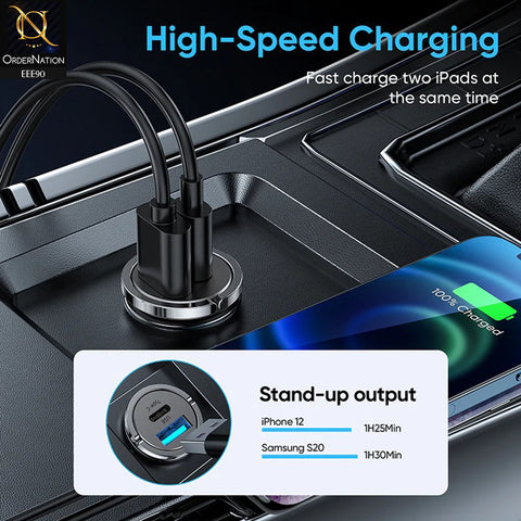 JOYROOM C-A35 45W Mini Dual-port PD+QC 3.0 Ring-Pull Fast Car Charger - Black