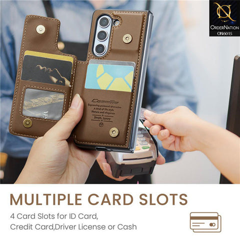 Samsung Galaxy Z Fold 5 5G Cover - Brown - CaseMe Premium Leather RFID Blocking Card Holder Case