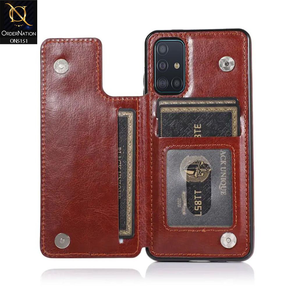 Samsung Galaxy A51 Cover - Brown - Luxury PU Leather Card Holder Wallet Soft Case