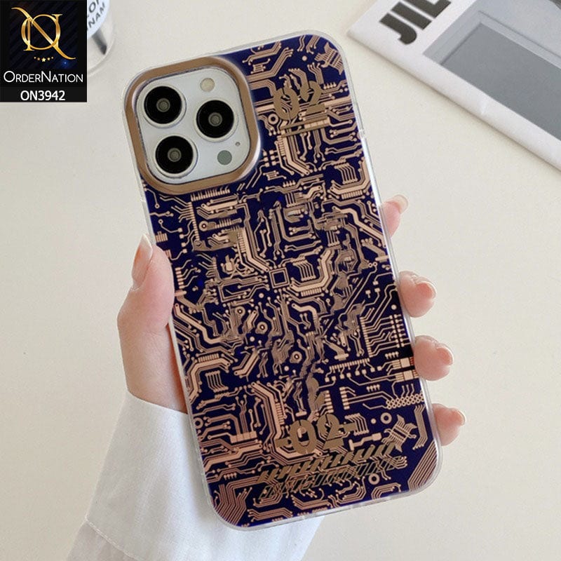 iPhone 14 Pro Max Cover - Golden - Isell Q-Series Gold Plated Circuit Board Design PC TPU Case