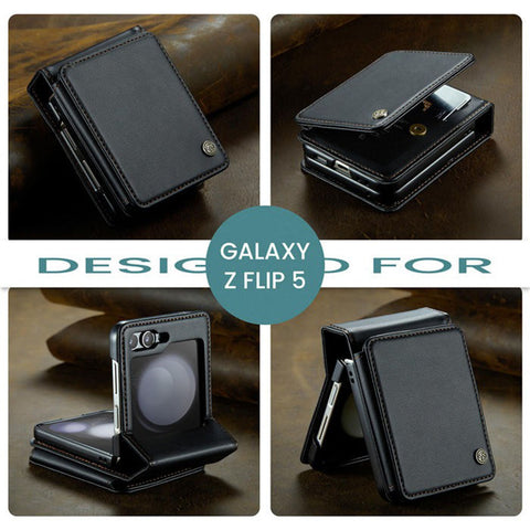 Samsung Galaxy Z Flip 5 5G Cover - Black - CaseMe Premium Leather RFID Blocking Card Holder Case