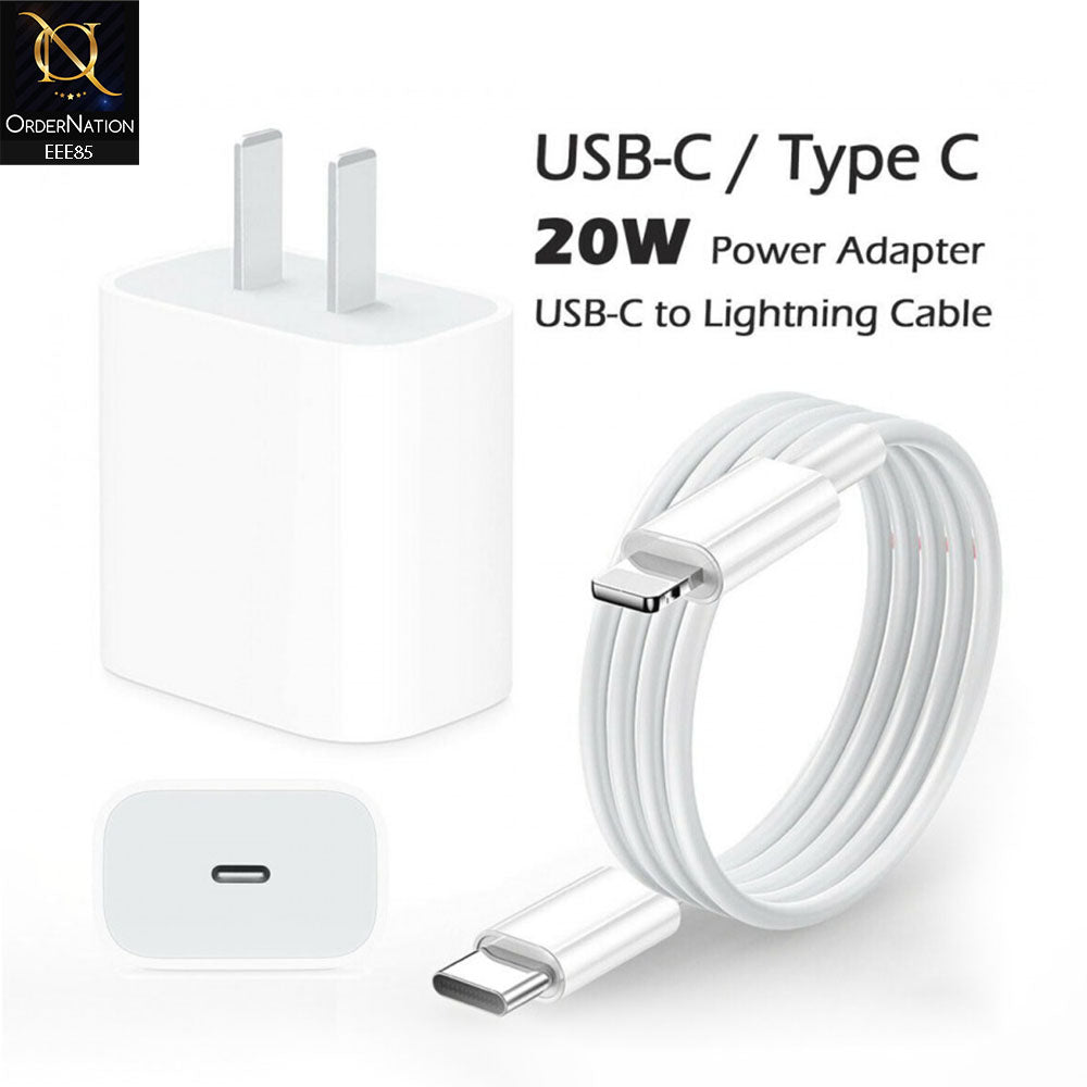 20W USB Type-C to C Power Adapter With Type-C To Lightning Cable - White