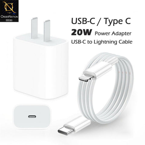 20W USB Type-C to C Power Adapter With Type-C To Lightning Cable - White
