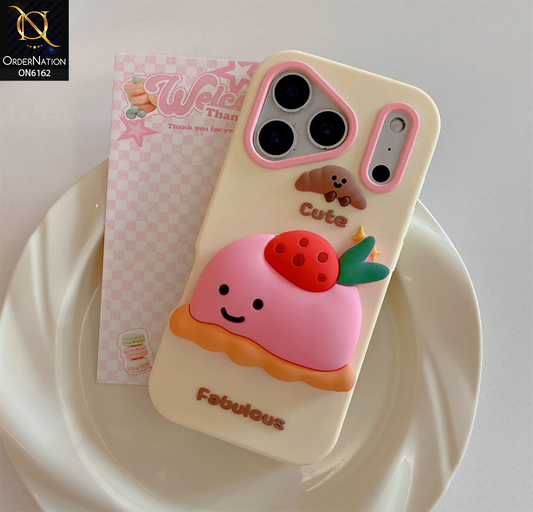 iPhone 18 Pro Cover - Yellow - Cute 3D Strawberry Pie Silicone Phone Case – Soft Shockproof Protective Cover