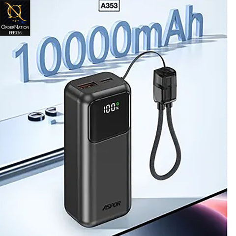 Aspor A353 10000mAh 22.5W Fast Charging Mini Power Bank - Black
