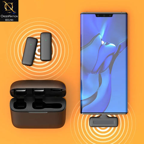 J13 Type-C Portable ANC Dual Wireless Lavalier Microphone With Charging Case - Black