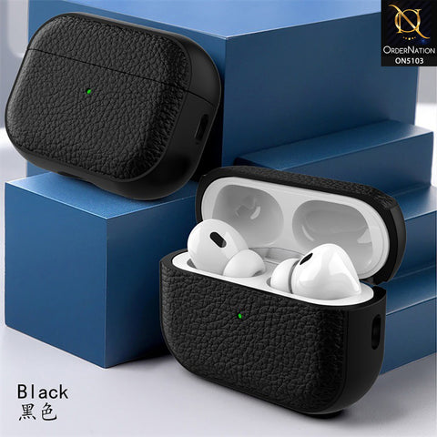 Apple Airpods Pro 2 Cover - Black - New Style Premium Leather Texture ShockProof Protective Case Compatible with Apple Airpods Pro 2