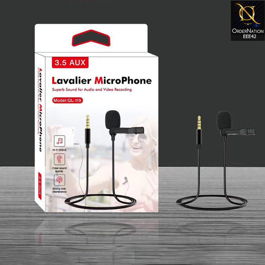 Black - GL-119 Tiktok3.5 AUX Microphone Micro-Cravate Mic Lavalier Single Mic -Black