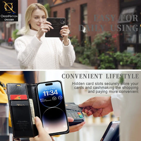 Samsung Galaxy A52 Cover - Black - CaseMe Classic Leather Flip Book Card Slot Case