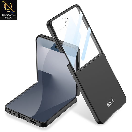 Samsung Galaxy Z Flip 7 Cover - Black - New High Quality Pc Shell Case With Back Screen Glass Protection Designed By GKK