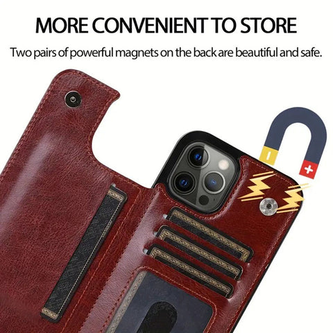 iPhone 12 Pro Cover - Black - Luxury PU Leather Card Holder Wallet Soft Case