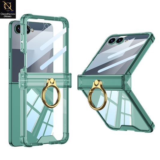 Samsung Galaxy Z Flip 7 Cover - Green - New Slim Magnet Phantom Back  Screen Glass Protector Case With Metal Ring Designed By GKK