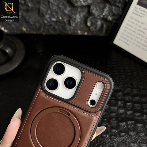 iPhone 17 Pro Max Cover - Blue -  Luxury Leather Case Supports Magsafe Wireless Charging, Kickstand Bracket Holder Soft Border Case