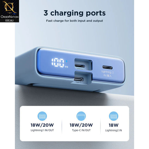 Joyroom JR-PBM01 20W 10000mAh Power Bank with Built-in Cable & Kickstand - Black