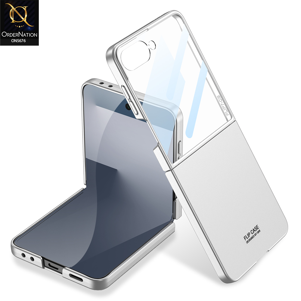 Samsung Galaxy Z Flip 7 Cover - Silver - New High Quality Pc Shell Case With Back Screen Glass Protection Designed By GKK