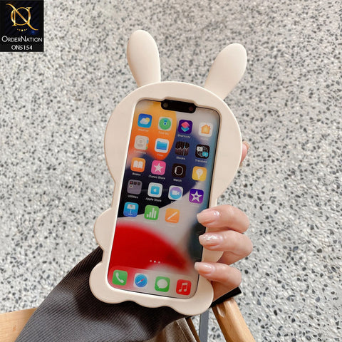 iPhone 13 Pro Max Cover - Gray - 3D Cute Cartoon Long Ears Make Up Mirror Soft Silicone Shockproof Case