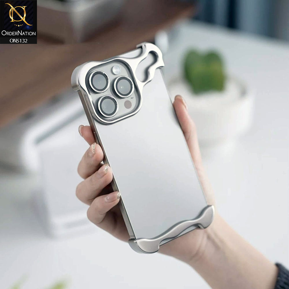 iPhone 15 Pro Max Cover - Gray - New Trendy Alloy Metal Minimalist Phone Case With Camera Protectors