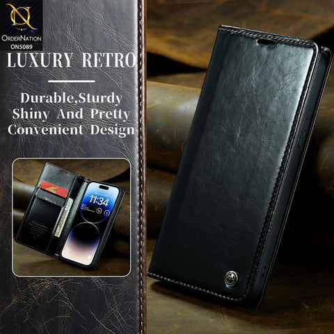 Samsung Galaxy A23 Cover - Black - CaseMe Classic Leather Flip Book Card Slot Case
