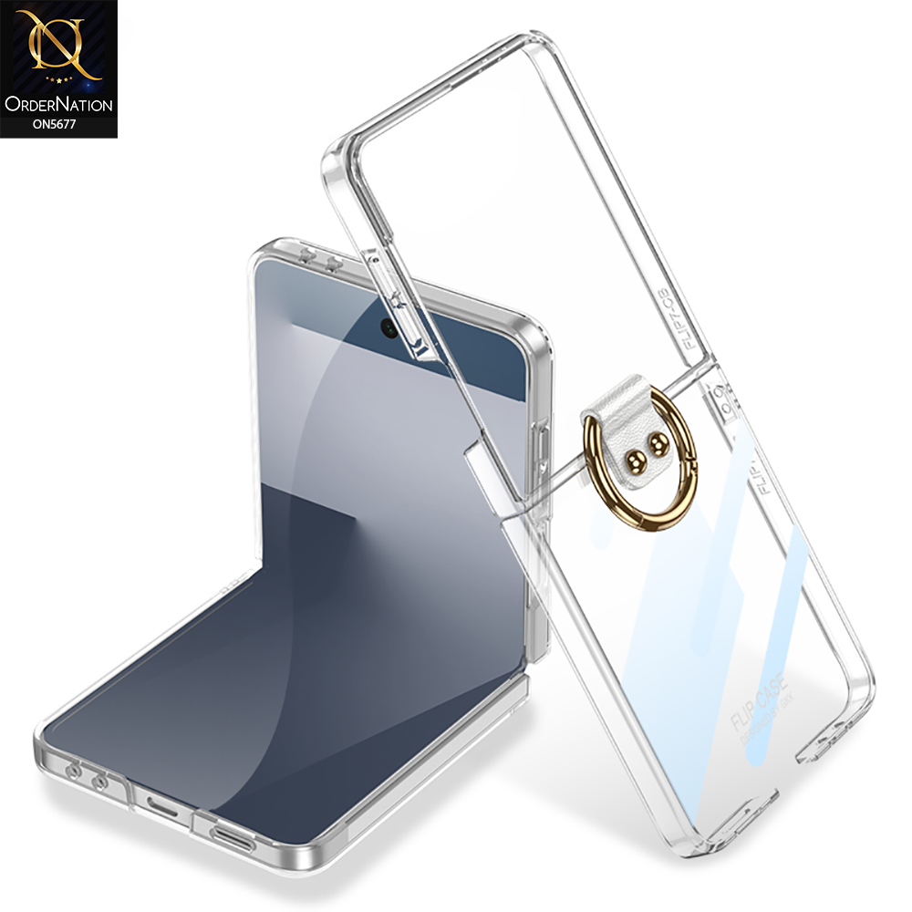 Samsung Galaxy Z Flip 7 Cover - White - New Slim High Quality Pc Shell Case With Ring And Holding Options Designed By GKK