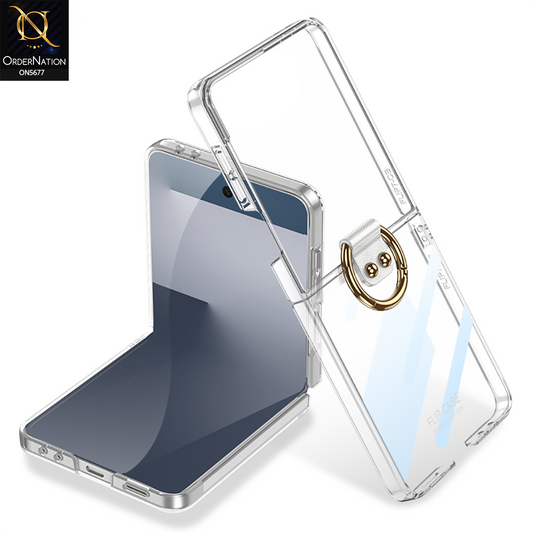 Samsung Galaxy Z Flip 7 Cover - White - New Slim High Quality Pc Shell Case With Ring And Holding Options Designed By GKK