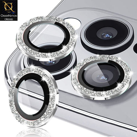 iPhone 14 Pro Max Camera Protector - Silver - Shiny Bling Glitter Camera Metal Ring Protector