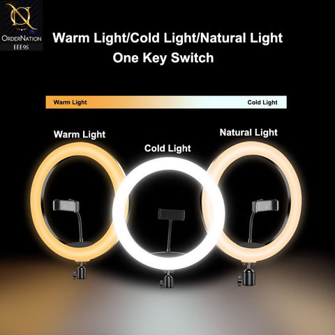 26 CM Camera LED Ring Fill Light 10 Inch DX-260 With Phone Holder - Black