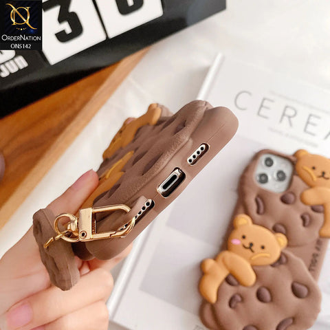 iPhone 15 Cover - Brown - 3D Cartoon Kawaii Cookie Soft Silicon Case