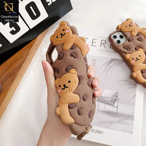 iPhone 15 Cover - Brown - 3D Cartoon Kawaii Cookie Soft Silicon Case