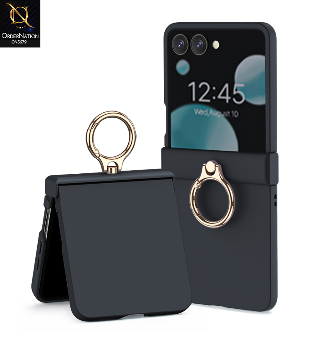 Samsung Galaxy Z Flip 7 Cover - Black - New Premium Quality Hinge Box Pc With Glass Protection And Ring Designed By GKK