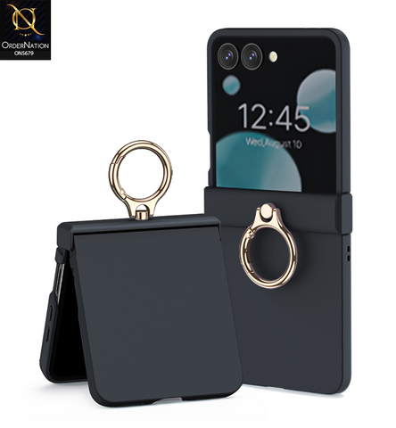 Samsung Galaxy Z Flip 7 Cover - Black - New Premium Quality Hinge Box Pc With Glass Protection And Ring Designed By GKK
