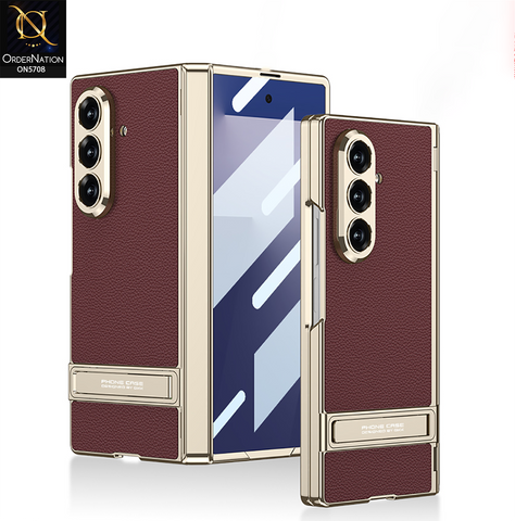 Samsung Galaxy Z Fold 7 Cover - Red -    New Premium Pc Matte Leather Textured Case With Metal camera Ring