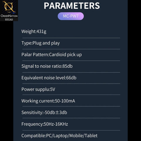 Jmary MC-PW7 Professional Usb Microphone For Podcasting, Gaming, Streaming, Recordings With Noise Reduction - Black