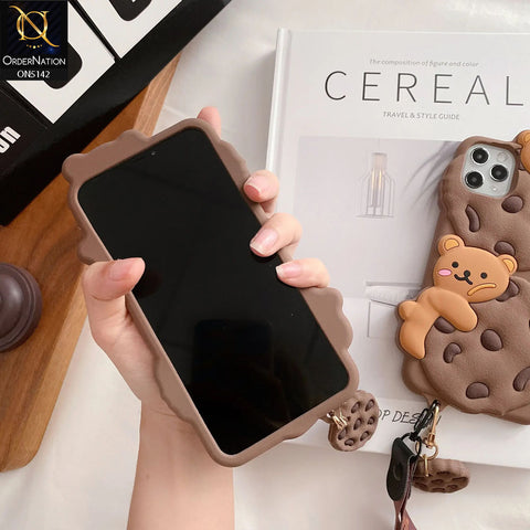 iPhone 15 Cover - Brown - 3D Cartoon Kawaii Cookie Soft Silicon Case